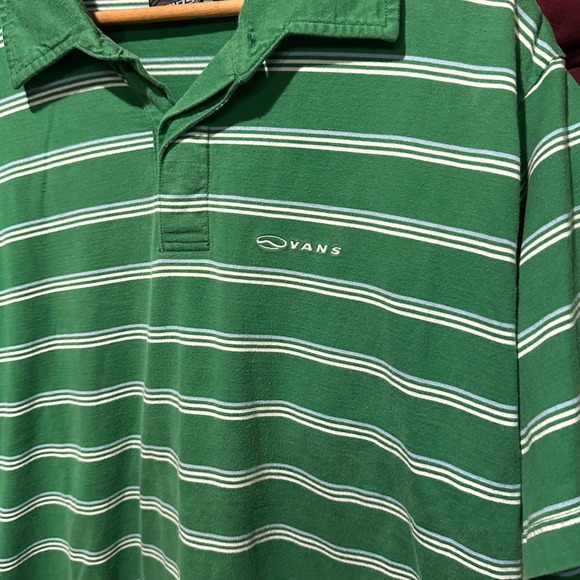 Vintage 90s Vans off the Wall Polo Collared Green Striped Mens XL Shirt - Picture 2 of 4